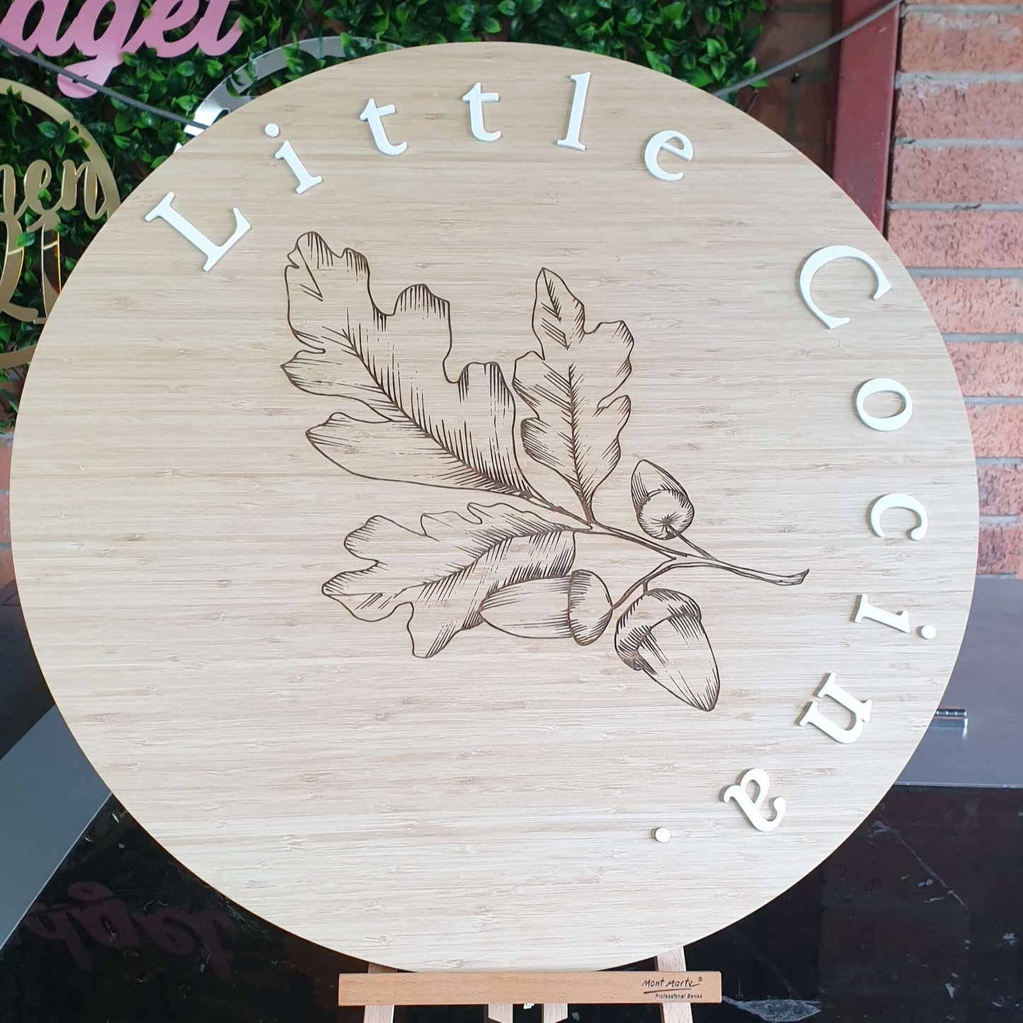 Bamboo Engraved and Acrylic Business Sign FAME-ily Art