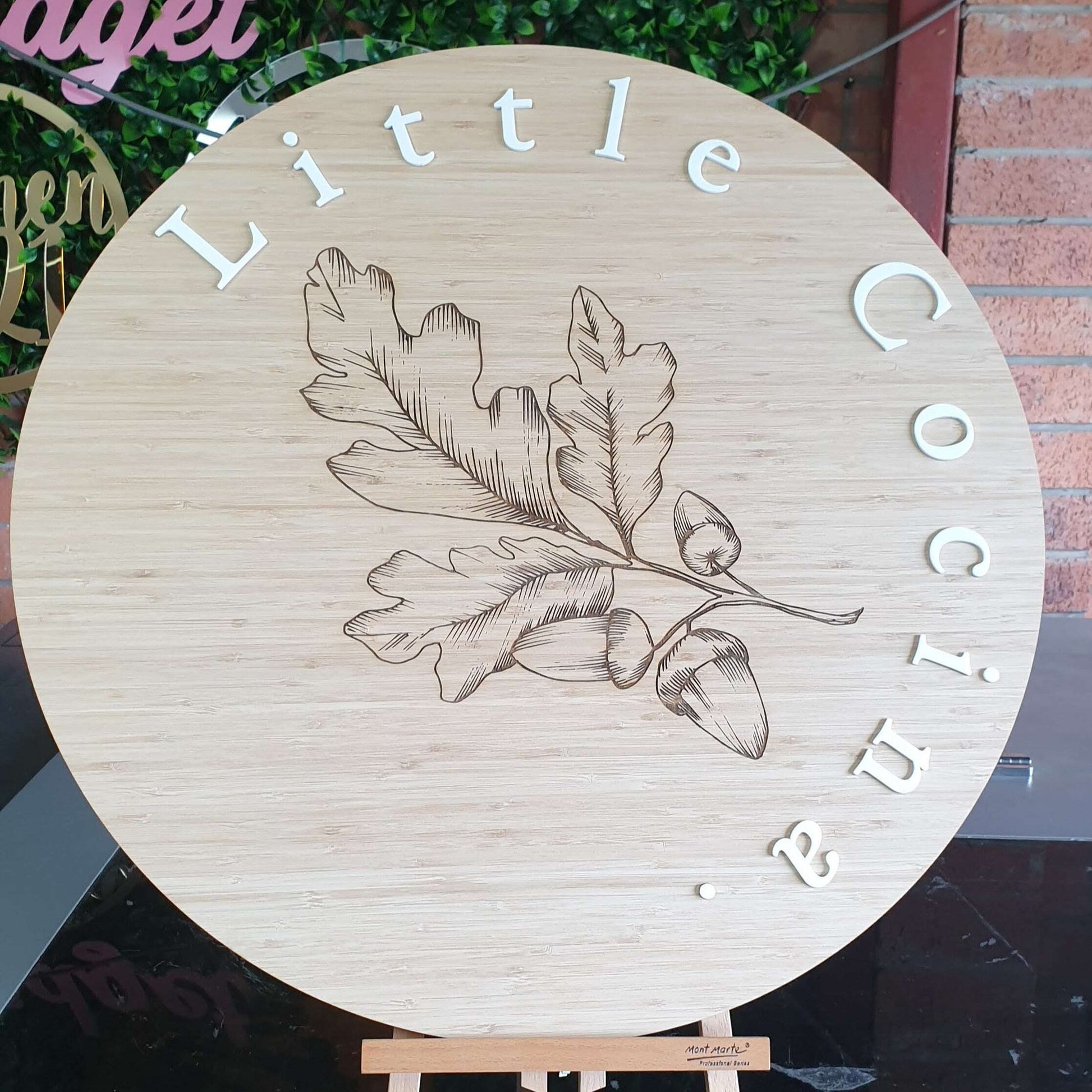 Bamboo Engraved and Acrylic Business Sign FAME-ily Art