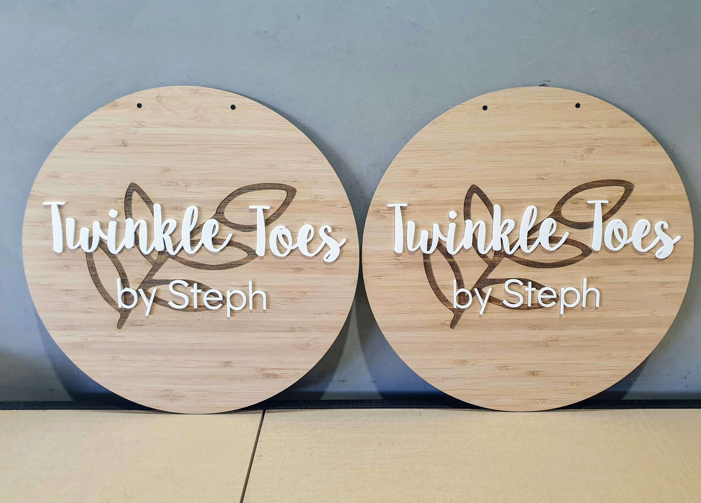 Bamboo Engraved and Acrylic Business Sign FAME-ily Art