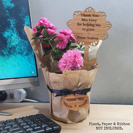 Teacher Personalised Planter Stick with Gift Tag