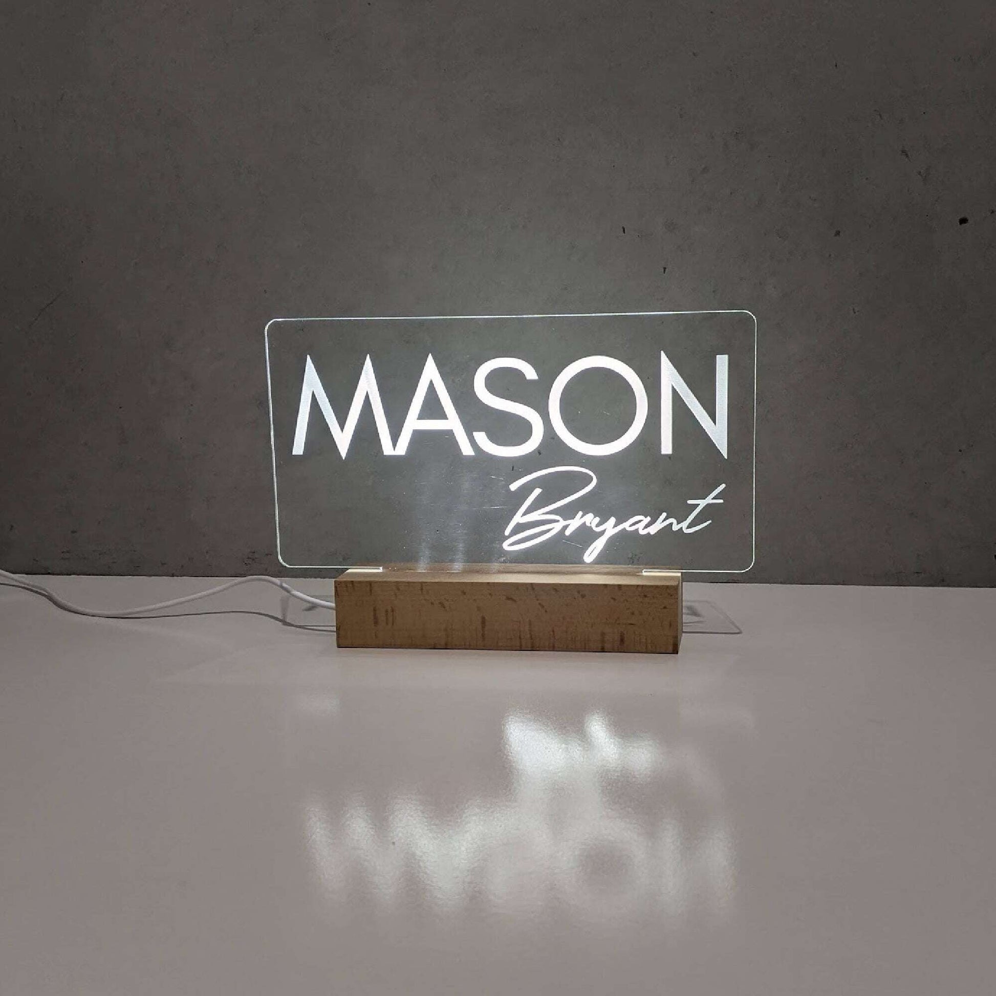 LED Light Up Wooden Rectangle Base - Two Names FAME-ily Art