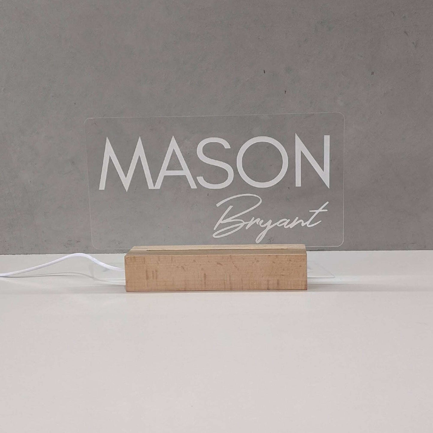 LED Light Up Wooden Rectangle Base - Two Names FAME-ily Art