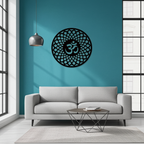 Om wall art panel mounted on wall, matte acrylic finish, 3D rendered mockup