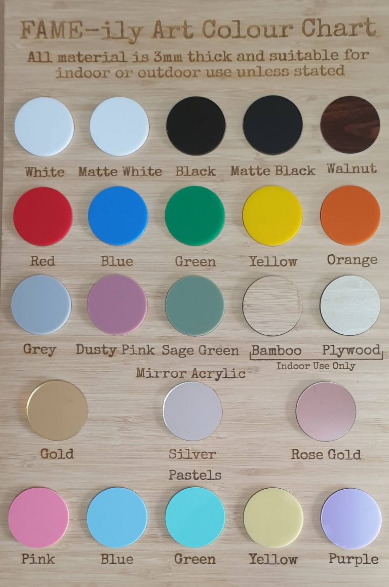 Name Plaque Colour Chart