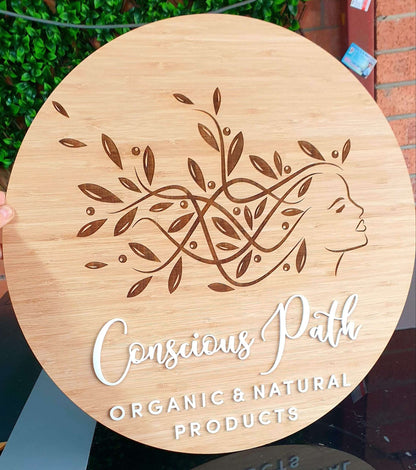 Bamboo Engraved and Acrylic Business Sign FAME-ily Art