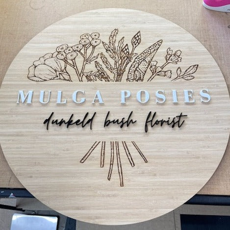 Bamboo Engraved and Acrylic Business Sign